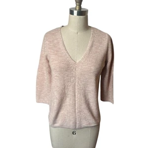 MNG By Mango Blush Tan V-Neck 3/4 Sleeve Sweater Women's Size S/M NWT - Picture 1 of 7