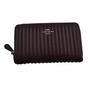Medium Id Zip Wallet With Linear Quilting And Rivets Oxblood Gunmetal EUC - Picture 1 of 5