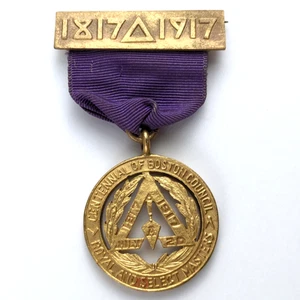 1917 Medalla Masónica Maestros Reales y Selectos Boston Council Centenario - Imagen 1 de 3