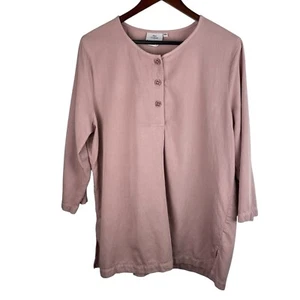 Hot Cotton Size XL Mauve Pink Button Popover Tunic Top Lagenlook Art To Wear - Picture 1 of 10