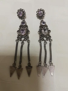 Natürliche lila Amethyst Art Deco Sterling Silber OHRRINGE filigran HANDARBEIT - Bild 1 von 5