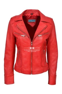 Chaqueta de cuero roja RIDER para damas estilo motociclista CUERO NAPA REAL 9823 - Imagen 1 de 7