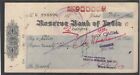 India 1945 Reserve Bank of India, Calcutta Bank Cheque used