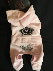 Juicy Couture Terry Dog Tracksuit  Velour Pink Black Rhinestone Jumpsuit- XS / S - Picture 1 of 4