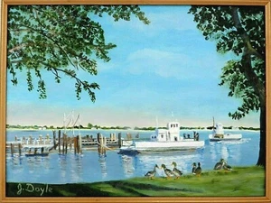 M.JANE DOYLE SIGNED ORIGINAL ART OIL/CANVAS PAINTING "OXFORD FERRY"(SEASCAPE)FR. - Picture 1 of 8