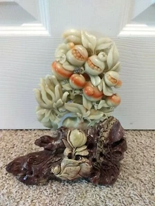 Natural Shoushan Stone Agate Carving Sculpture Pomegranate Peach Ginseng 10"  - Picture 1 of 12