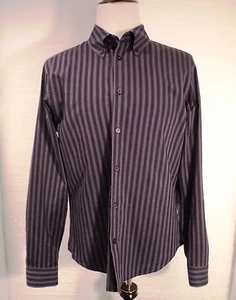 A/X Armani Exchange Mens Black Gray striped Button Front Shirt Men's Large - Picture 1 of 8