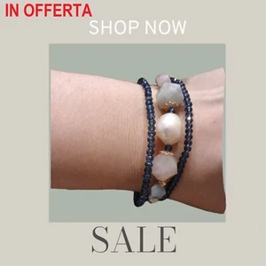 Bracciale in argento 925% rodiato oro rosa con quarzi idrotermali e perle - Foto 1 di 1