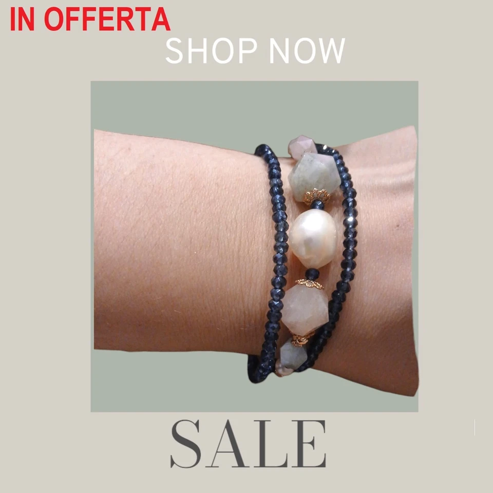 Bracciale in argento 925% rodiato oro rosa con quarzi idrotermali e perle - Immagine 1 di 1