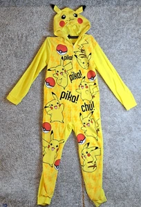 0731 - Pokemon Pikachu Yellow Zip Up Sleep One Piece Boys 14-16 Flame Resistant - Picture 1 of 16