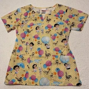 Nickelodeon Women’s Yellow  Scrub Top Size Small Dora The Explorer - Picture 1 of 11