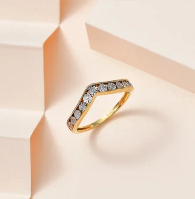 Diamond 925 Sterling Silver "Wishbone" Ring, with 18K Yellow Gold Overlay. - Image 1 of 4