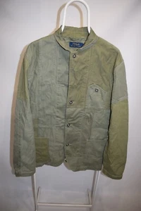 Polo Ralph Lauren Blazer Jacket Sport Coat Military Khaki Green Patchwork Sz L - Picture 1 of 19