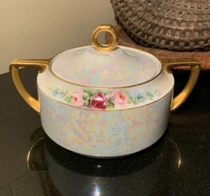 Rosenthal Empire 9 1/4" Handled Vegetable Serving Bowl w/Lid Luster Ware Roses - Picture 1 of 12
