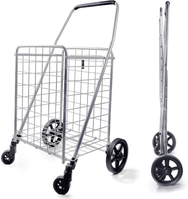 Wellmax WM99024S Grocery Utility Shopping Cart Easily Collapsible and Portable - Silver