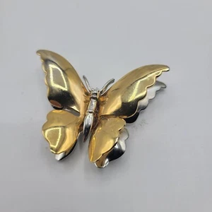 Broche Pin Mariposa Tono Plateado Dorado Apilado 3D De Colección - Imagen 1 de 7