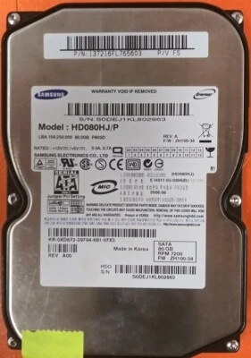 ⭐️⭐️⭐️⭐️⭐️ HDD Hard Drive SATA Desktop 3.5" Samsung HD080HJ/P 80GB FW: ZH100-34 - Image 1 of 2