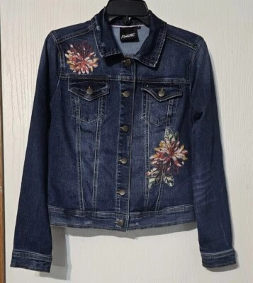 Chaqueta Nanette Lepore Denium Envejecida con Flores Bordadas Mujer’s Pequeña  Foto 1 de 4