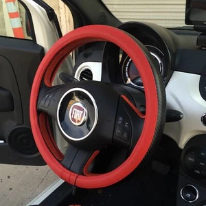 Red & Carbon Fiber Style Slip-On Steering Wheel Cover Tight Fit Sport New 2016 - Foto 1 di 6