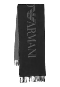 BUFANDA EMPORIO ARMANI NEGRA/GRIS NUEVA CON ETIQUETAS CON LOGOTIPO INSCRIPCIÓN 625072 3F364 - Imagen 1 de 2