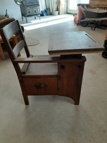 Antique Adjustable Oak School Desk-EMPIRE Seating CO.-Drawer-EX/Condition Cover