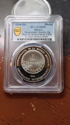 1994 Mo Mexico Silver Medal 1913 Peso Chihuahua Numismatic PCGS SP69        4736 - Image 1 of 4