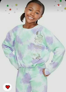 Girls Justice Sweatshirt & Joggers Blue TIE-DYE Set size 8, 10, or 12: NWT - Picture 1 of 3