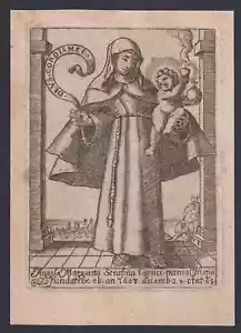 Grabado en pergamino muy antiguo de Santa Angela carta sacra pergamena - Foto 1 di 1
