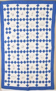 30's Vintage Blue & White Nine Patch Antique Crib Quilt ~Background Animals! - Picture 1 of 11