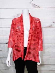 Jessica London Womens Open Knit Open Front Cardigan Size 12 Pink 3/4 Sleeve Top - Picture 1 of 8