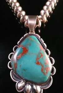 Navajo  Royston Turquoise & Sterling Silver Pendant Signed By Herman Vandever - Picture 1 of 12