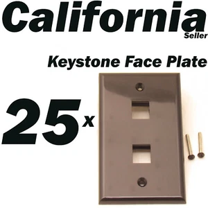 25 Faceplate 2 Port Keystone Jack RJ45 CAT5 CAT5e CAT6 Network Wall Plate Black - Picture 1 of 8