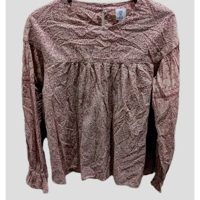 Camisa Anna Sui Mujer Pequeña Rosa Malva Campesina Manga Larga Top Camisa Boho Usada en Excelente Condición Foto 1 de 4