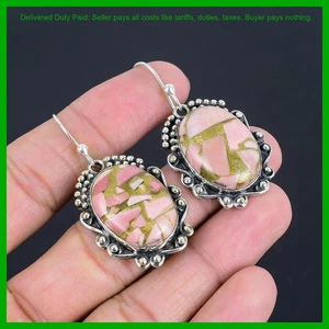Halloween Sale Copper Pink Opal Gemstone Sterling Silver Drop Dangle Earrings - Picture 1 of 6