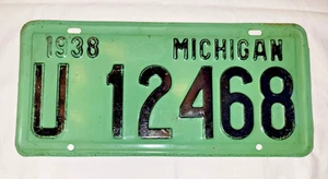 Schöner Originallack Michigan Nummernschild U 12468 von 1938 - Bild 1 von 8