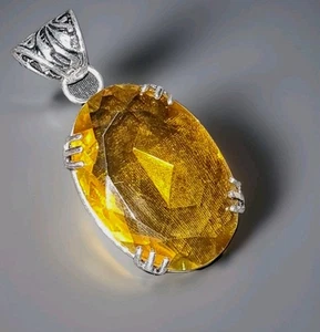 Beautiful CITRINE 925 Silver Gemstone Oval Shaped Pendant. Large. Faceted 4348 - Picture 1 of 15