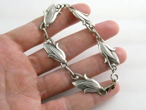 Vintage Jewel Art Sterling Silver Floral Link Design Bracelet 8.2g 7.75 Inches - Picture 1 of 24