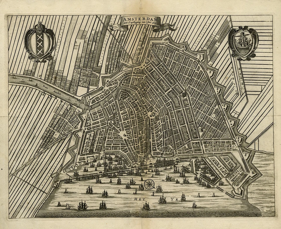 Antique Map-Topography-Amsterdam as situated in 1963-Netherland-Commelin-1726 - Image 1 of 4