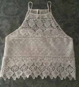 Acemi Womens Lacy Crochet Tank Top White Embroidered Lace Trim Sz Medium Crop - Picture 1 of 7