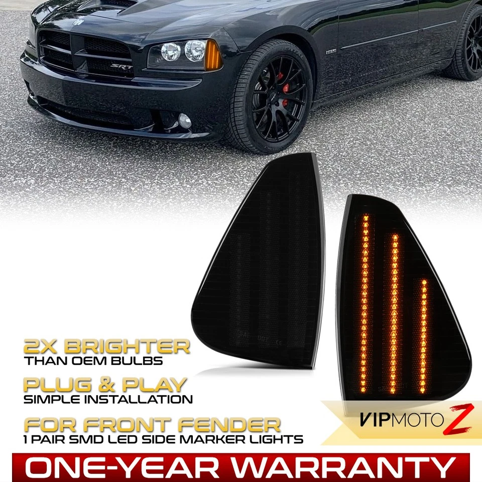 Full LED Front Smoked Turn Signal Side Marker Lights For 2006-2010 Dodge Charger - Изображение 1 из 4