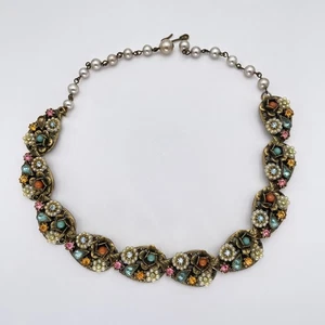 Collar ARTE Vintage Floral Perla Estrás Distintivo Gargantilla Tono Dorado Años 50 - Imagen 1 de 13