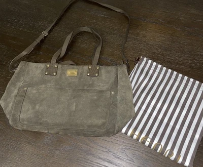 Henri Bendel Cortlandt St Satchel Suede Leather Green Brwn Shoulder Bag 18x10x6 - Image 1 of 4