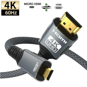 4K@60Hz Micro/Mini HDMI to HDMI Cable Braided 18Gbps Camera Monitor Cord USA - Picture 1 of 8