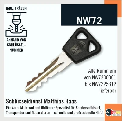 JMA Schlüssel für ABUS NW72 Nachschlüssel Ersatzschlüssel Code NW7200001 - NW7225312