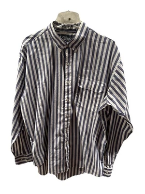 John Weitz 男式衬衫 XL 长 Steve Gray 白色条纹尖头 25“前口袋” — 第 1/4 张图片