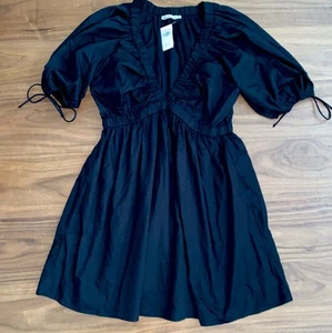 Abercrombie & Fitch - Plunge Puff Sleeve Mini Dress Sz Large tie V Neck - Picture 1 of 9