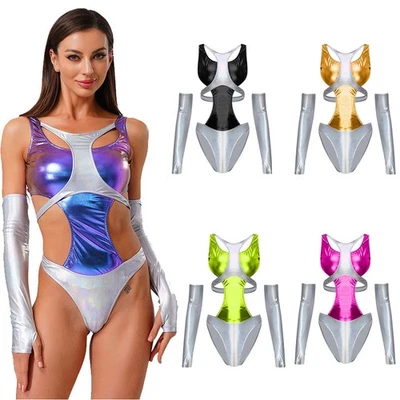Damen Bodysuit Clubwear Unterwäsche Rave Badeanzug Nachtwäsche Outfit Ärmellos - Bild 1 von 4