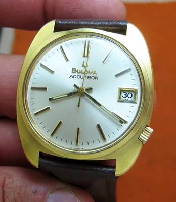 SERVICED ACCUTRON BULOVA 2181 GOLD ELECTROPLATE G40 TUNING FORK MEN's WATCH N0 - Image 1 of 4