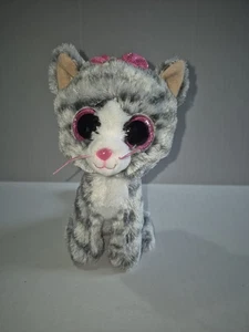 TY Silk Beanie Kiki Gray Striped Cat Soft Velour Plush Toy 6 1/2" tall 2017 - Picture 1 of 7