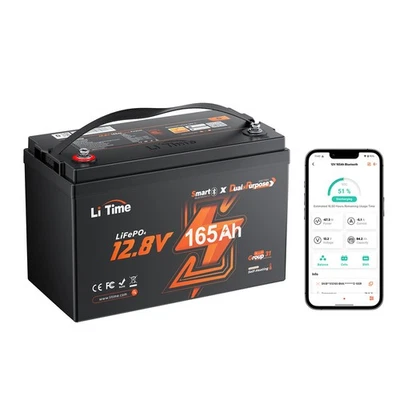 Bateria de lítio marinha LiTime 12V 165Ah dupla finalidade 1200 CCA com Bluetooth - Imagem 1 de 4